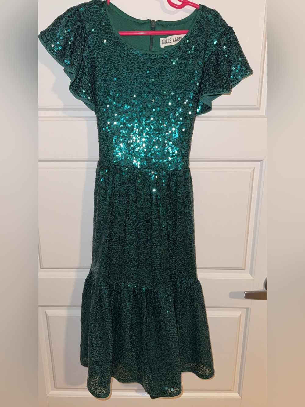 Grace Karin Emerald Green Sequin Flutter Sleeve Party Dress
